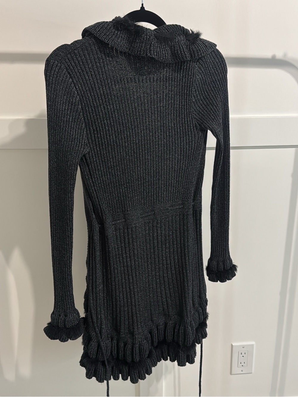 Grey Ruffled whimsigoth Open-Front Knit Cardigan - Picture 6 of 9